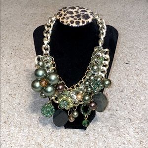 Green gold chain floral statement necklace